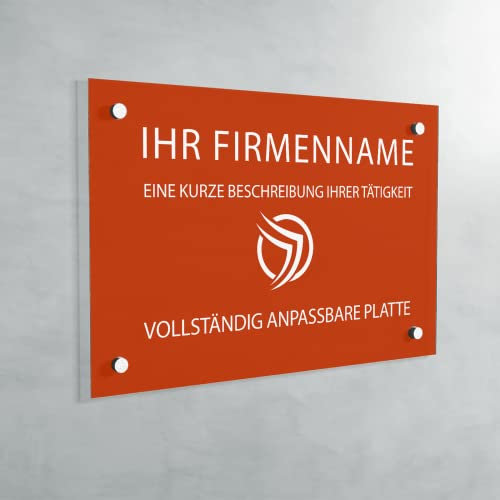 Individuelle PVC Praxisschild/Firmenschild – Gravierte Tafel für Arzt, Pflegekraft, Anwalt oder Unternehmen – Personalisierbar in Größe, Farbe, Text und Logo (Orange)