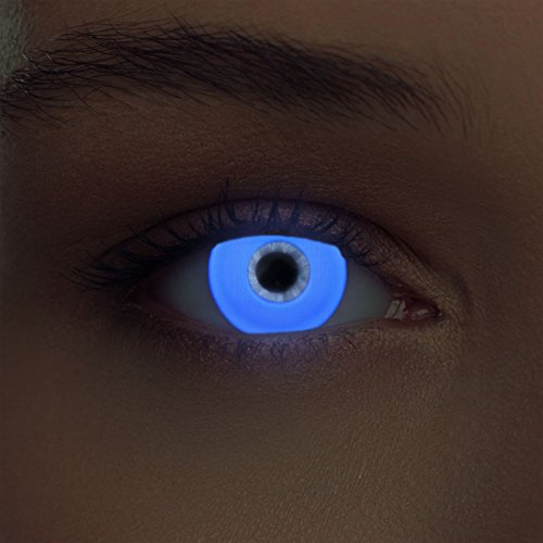 DESIGNLENSES lentilles lumière UV couleur bleu pour, effet de lueur, 1 paire (2 pcs), sans correction + étui à lentilles Glowing Blue