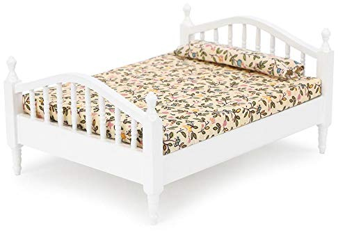 1:12 Puppenbett Holzmöbel für Puppenhaus Miniatur Puppenhaus Bett Modell Dekoration Wohnzimmer Nachahmung Spiel Lernspielzeug für Kinder(Bett)