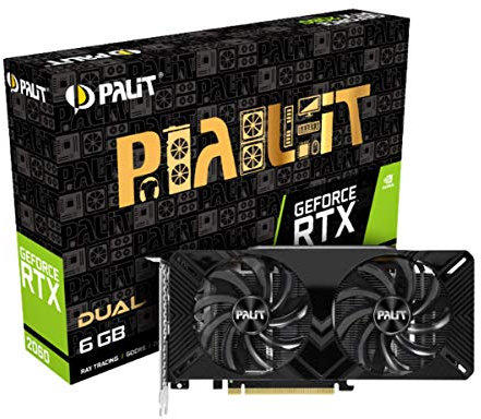 Palit GeForce RTX 2060 Dual 6 GB GDDR6 Graphics Card, 1365 MHz GPU, 1680 MHz Boost, DisplayPort, HDMI, NVIDIA Turing Architecture, Ray-Tracing, Dual Fan