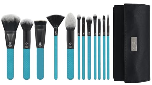 MODA Lot de 13 pinceaux de maquillage Pro avec pochette de voyage (bleu sarcelle)