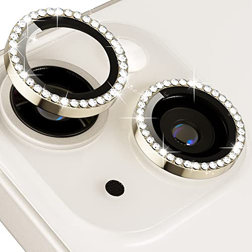 Glitzer Kameraschutz Design für iPhone 14 / iPhone 14 Plus/iPhone 15 / iPhone 15 Plus Kamera Schutz Bling,ICARERFAMILY Ultra HD Clear Diamond Kameraschutz, Einfach Installieren - Gold