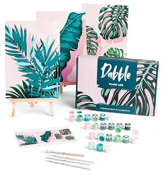 Dabble Premium Set Malen nach Zahlen für Erwachsene - 3 Stück - Mit Zubehör: Leinwand, Rahmen, Acryl-Farben, Pinsel, Blumen, Pflanzen - Plant Life