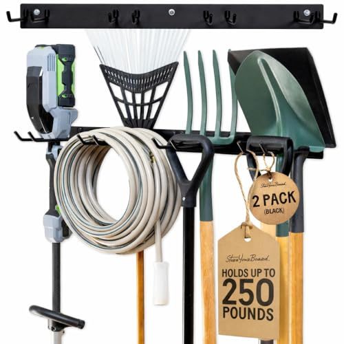 StoreYourBoard 72 Garage Tool Organizer Wall Mount | Garden Tool Organizer System | Heavy Duty Garden Tool Storage Rack for Yard Tools Rakes Shovels 500lbs Garage Organization | 8 PVC Coated Hooks
