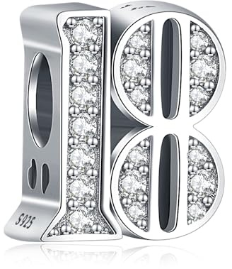 Amuefer Número 18 Charms para Pulseras y Collares, Colgante de Plata de Ley con Circonita Cúbica, Navidad Joyería Regalos para Mujeres