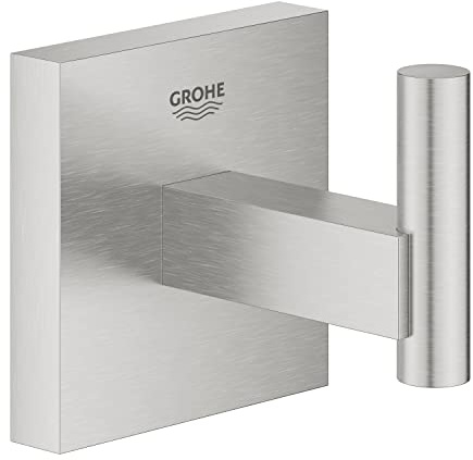 GROHE Start Cube Robe Hook - Bathroom Wall Mounted Shower Towel Hanger (Metal, Concealed Fastening, with Screws and Dowels), Easy to Fit with GROHE QuickGlue, Stainless Steel, 40961DC0