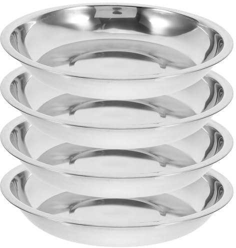 PATKAW 4pcs Stainless Steel Dog Bowls - 7 Inch Whisker Relief Cat Bowls, Shallow and Wide Bowls, Dog Plate, Pet Cat Dog Feeding Large Dishes Fits, with Elevated Stands Pet Bowl Stand