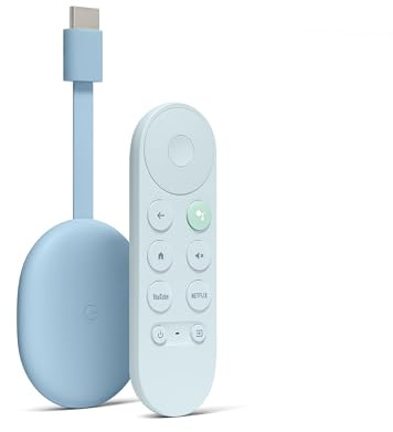Chromecast with Google TV (4K)- Streaming Stick Entertainment on Your TV with Voice Search - Watch Movies, Shows, and Live TV in 4K HDR - Sky Blue with Accessories