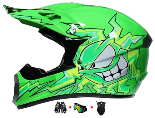 Casque de Moto pour Enfants - Kit VTT Go Karting Quad Bike Motocross Dirt Bike avec Goggle Gants Masque