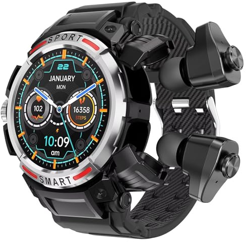Smartwatch mit Kopfhörer Bluetooth Musik Telefonfunktion Sportuhr Herren Fitnessuhr Militär Uhr Outdoor Aktivitätstracker Military Watch Schrittzähler Fitnesstracker Gesundheitsuhr Blutdruck Pulsuhr