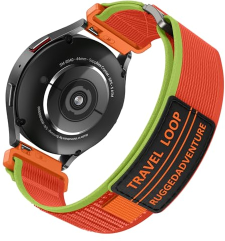 Kamita Nylonband kompatibelt med Samsung Galaxy Watch 20 mm armband, justerbara sportband för män kvinnor, elastisk spårslinga för Galaxy Watch 6 5 Classic (orange-grön)