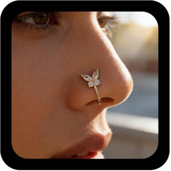 Xmsrn Anneau Nez Papillon Cristal Vintage Manchette Nez Strass Papillon Cz Anneau Nez Africain Cuivre Faux Or Anneau Nez Non Percé Bijoux Pour Femmes Et Filles
