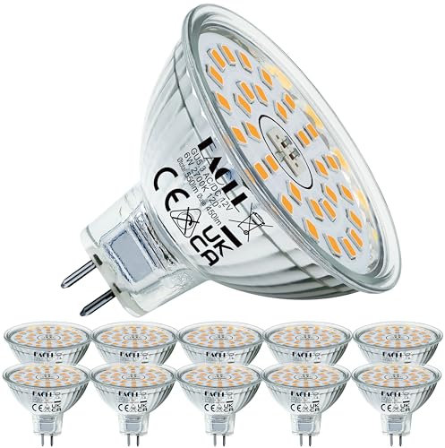 EACLL GU5.3 LED Warmweiß 6W Ersetzt 50W Halogen MR16 Glühbirne, 10er-Pack, 550 Lumen 2700K Leuchtmittel, AC/DC 12V Flimmerfrei Strahler, Abstrahlwinkel 120 Grad Spot, Nicht Dimmbar Reflektorlampen