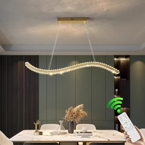VTAMng LED Pendelleuchte dimmbare Kristall Moderne 58W Hängelampe esstisch mit Fernbedienung Linear design Esszimmerlampe hängend höhenverstellbar Dekoration im nordischen Stil Wohnzimmerlampe Küchela