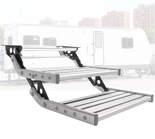 Einzelne elektrische Klapptrittstufe aus massivem Aluminium für die Eingangstür von Wohnmobilen, robuste Sicherheitsplattform, 572 mm breit (Silber)
