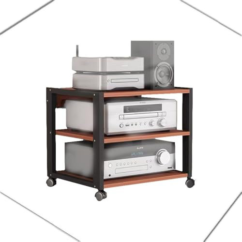 QSPNVFB Mueble Equipo HiFi Soporte Multimedia AV con Ruedas, 4 Niveles Gabinete De Almacenamiento De Medios, Estante De Audio, Gabinete De Torre Estéreo(Brown)