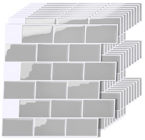 3D Fliesenaufkleber, Dickere Küchenfliesen Selbstklebende 10 Stück, Wandfliesen Selbstklebend, Klebefliesen Küche Abziehbare,für Bad,Küche,Wand Dekoration Wasserdicht (Grau, 30.5x30.5cm)