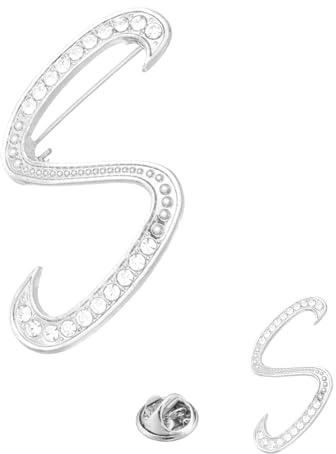 PATIKIL 2 Tailles Broche Lettre En Strass Broche Alphabet Ton Argenté | Initiale Lettre S, Pour Costumes Robes Manteaux Vêtements Femmes Hommes Artisanat