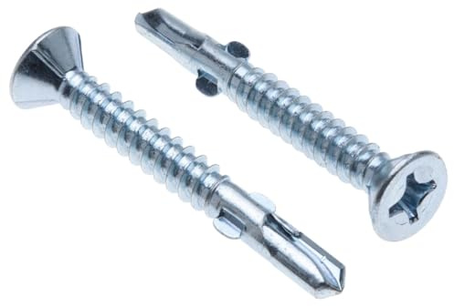 4.8 mm Selbstbohrende Holz-Metall-Schrauben, 4.8mm x 50mm Verbindungselemente mit Flügeln und gehärteter Bohrspitze, Senkkopfschrauben mit Kreuzschlitz und flachem Kopf, verzinkt, C2, DIN 7504 P (250)
