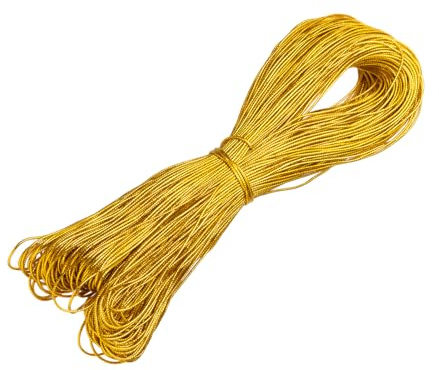 QUARKZMAN Cordone Metallizzato, 1.5mm x 90m Fili per Decorazioni Dorate Filo Metallizzato Non Elastico Cordone Tinsel Nastro per Confezionamento Regali, Creazione Gioielli, DIY Artigianato
