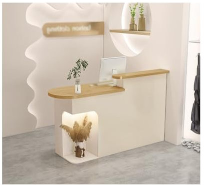 HUFIREHU Empfangstresen BüRotheke Rezeptionstisch Verkaufstheke Rezeption BüRomöBel Kleine Rezeption In Kleinen RäUmen SchöNheitssalon-Thekentisch Empfangstheke Mit Led-Beleuchtung(Golden wood color,L