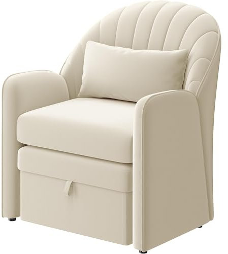 Yaheetech Ohrensessel mit Fußhocker mit Stauraum, Samtiger Sessel Wohnzimmer Klein, Moderner Relaxsessel mit Rückenkissen, Gemütlicher Loungesessel für Wohnzimmer/Büro/Schlafzimmer, Beige