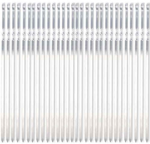 ZMC 30 brochetas para barbacoa de 55 cm, acero inoxidable, brochetas de kebab, pinchos para shish kebab y pinchos de carne, pinchos largos y inoxidables para barbacoa, bandeja de barbacoa y hoguera, 1