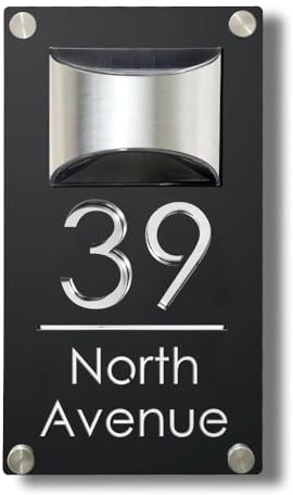Personalised Solar House Number Sign LED Plate Custom 3D Home Address House Number Street Plaques Customized Street Family Name Door Sign (18x32cm(7x12.6in))