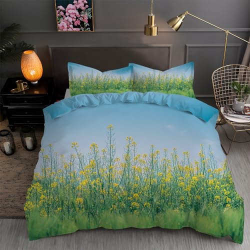 LLSZAHD Parure de Lit 220x240 Adulte Motif Colza - Housse de Couette 220x240 2 Personnes en Microfibre Paysage Rural Housse Couette avec Fermeture éClair, 2 Taies d'oreiller