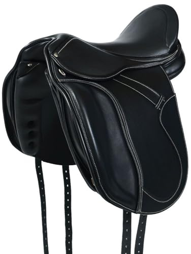 A&M Reitsport Selle de dressage 1146 en cuir, tête interchangeable, arbre en polyflex, noir, taille : 16,5