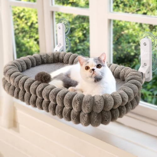 CheerPals Katzen Fensterliege, Weich Abnehmbarem Wendebezug Hängematte, Faltbare Katzenliege, Fenster Katzenbett mit Stabiles Stahlgestell und Saugnäpfe, Halt bis 18kg