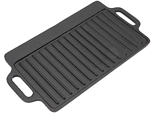 AKLOSIPY Piastra Teppanyaki a Doppia Faccia da 40x20 Cm in Ghisa Ad Ispessioni per Barbecue, Grigliate e Cottura Versatile (40x20 cm)