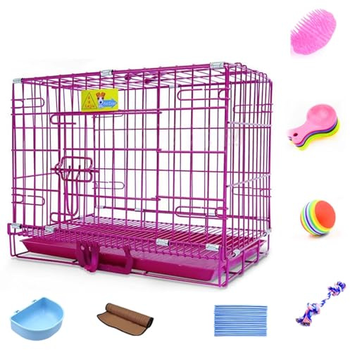 Hundekäfig Hundebox Faltbar Hundehaus for Drinnen Aus Eisenrahmen Mit Herausnehmbarem Tablett Und Schloss for Kleine Und Mittelgroße Hunde 3 Größen(Rose,60 * 43 * 52cm)