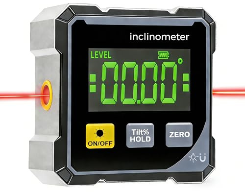 Digital Angle Finder with Laser, USB Rechargeable Magnetic Digital Spirit Level, Strong Base & LCD Display Backlight Protractor Inclinometer, Spirit Level Angle Finder Tool