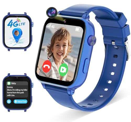 Alutoria 4G Kinder Smartwatch, Smartwatch für Kinder mit GPS und Telefon, GPS Kinderuhr Videoanruf Voice Chat, WiFi SMS-Empfang Wecker SOS Schulmodus Schrittzähler, Kindergeschenke (A2203, Blau)