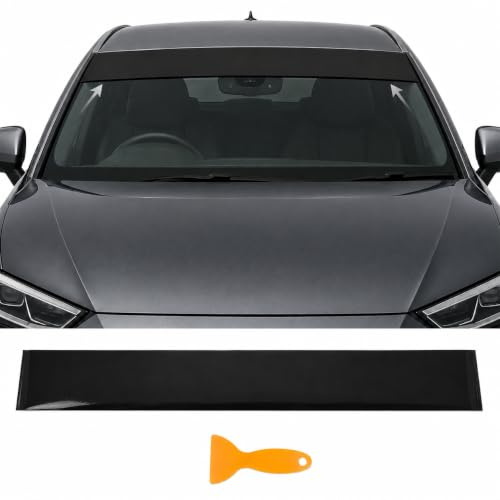 Car Sun Strip, 140 x 20 cm Gloss Black PVC Windscreen Sunstrip, Trim-to-Fit Front Windscreen Sticker for Cars & Vans