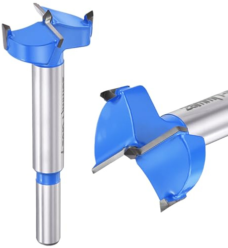 DTGN 28mm Forstner Drill Bit 1-3/32 2 Flutes Tungsten Carbide Blue 2Pack | Good for Wood Plastic Plywood Woodworking Hole Saw Cutter with Round Shank