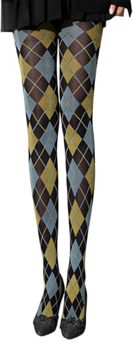 ZIDDAR Collant élégant à carreaux de couleur contrastée - Collants opaques extensibles avec taille haute élastique - Vêtement confortable pour femme - Mélange de nylon