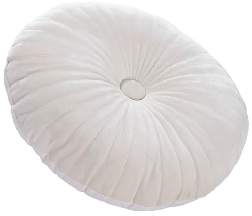 PLCIVSA Rundes Wurfkissen, 35cm, Vintage-Stil, plissiert, rund, Samt-Wurfkissen mit Knopf in der Mitte, für Sofa, Couch, Stuhl, Bett, Schlafzimmer, Wohnzimmer(Beige)