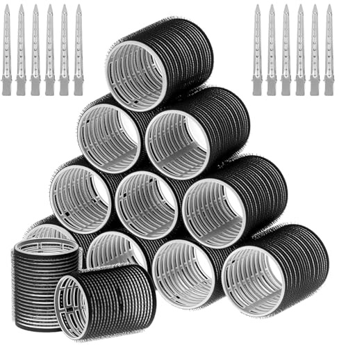 QWORK® 24 Pcs Hair Rollers Set - 12 Self Grip Hair Curlers (Ø48mm) & 12 Duckbill Clips (90mm), DIY Salon Hairdressing Tools for Long, Medium, Short Hair