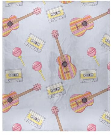 Exnundod Guitar Cassette Lollipop Pattern Throw Blanket for Couch Cozy Bed Blankets Warm Throw Blankets for Sofa Camping Travel 50x60 Inches
