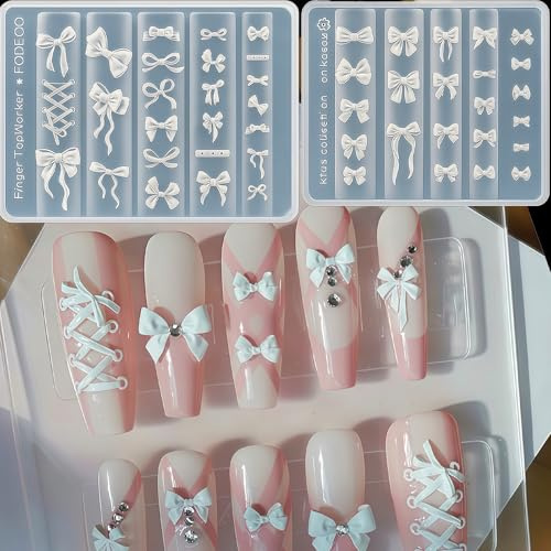 Tazuxetuqe 2 Pezzi Modello 3D A Forma Di Fiocco In Silicone Per Unghie, Design Fiocco Da Ballerina E Corsetto Con Lacci, Stencil Per Arte Unghie, Piastra Con Fiori Incisi