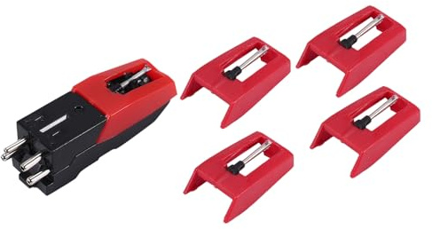 Zicojia Aguja de Tocadiscos, 1 Pieza Cartucho para Tocadiscos con 4 Piezas de Reemplazo de Aguja de Diamante para, Ion, LP