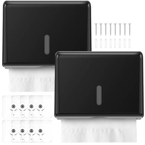 Foribyw 2PCS Paper Towel Dispenser, Commercial Hand Towel Dispenser with 200 Capacity,Fits H2 Z/C-Fold 25 * 8 CM Paper, Wall-mounted ABS Towel Holder for Washroom,Hotel & Laundry,Black