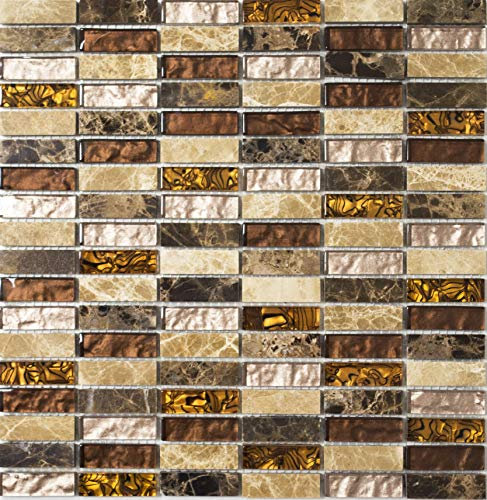 Mosaik Fliese Transluzent beige braun Stäbchen Glasmosaik Crystal Stein beige braun für WAND BAD WC DUSCHE KÜCHE FLIESENSPIEGEL THEKENVERKLEIDUNG BADEWANNENVERKLEIDUNG Mosaikmatte Mosaikplatte