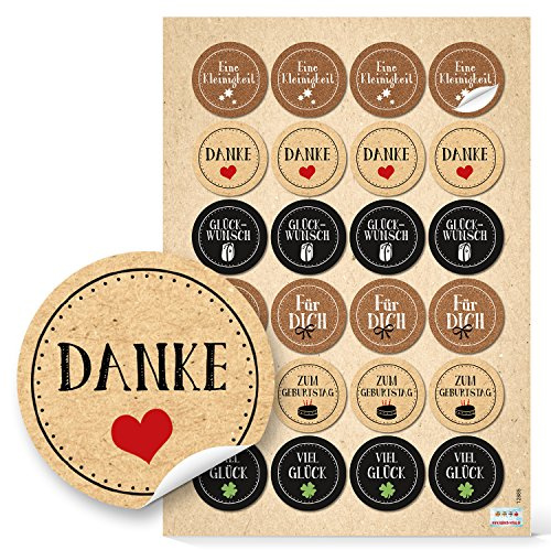 Logbuch-Verlag 24 Geschenkaufkleber Set Viel Glück Danke Geburtstag Alles Gute Sticker rund 4 cm