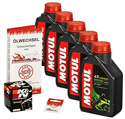 Motul 10W-40 Öl + K&N Ölfilter für Suzuki VS 1400 Intruder, 87-03, VX51L - Ölwechselset inkl. Motoröl, Filter, Dichtring