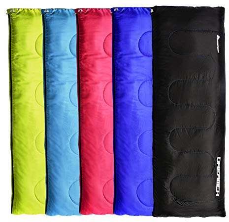 meteor Sacco a Pelo Ideale per Bambini e Adulti - Campeggio Viaggio Escursioni Trekking Albergo Treno - leggero Compatto Confortevole con Sacco a Compressione DREAMER (destra, nero/blu)