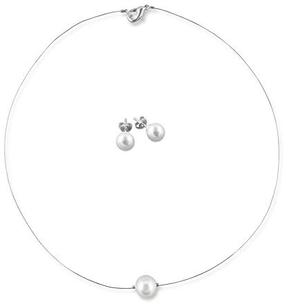 Rivelle Damen Brautschmuck Set weiß Schmuckset Perlen Halskette Collier Ohrringe Schmuck Hochzeit Geschenkbox