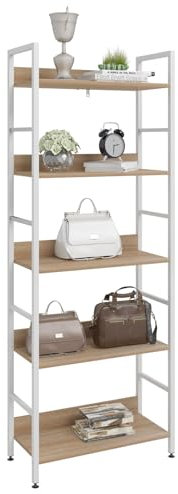 WOLTU Bücherregal, offenes Standregal mit 5 Ebenen, stehendes Regal für Wohnzimmer Schlafzimmer Arbeitszimmer, 60x160x27,5 cm,Weiß + Helle Eiche